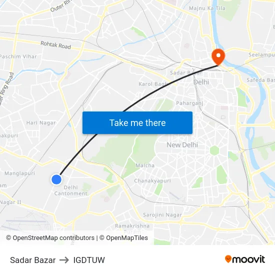 Sadar Bazar to IGDTUW map