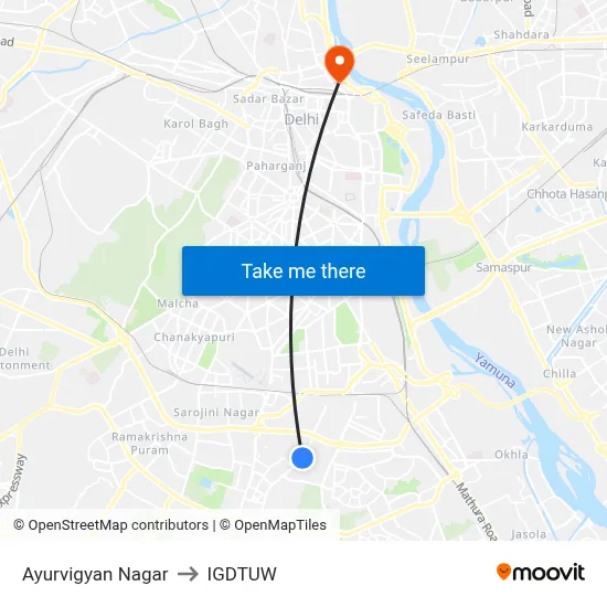 Ayurvigyan Nagar to IGDTUW map