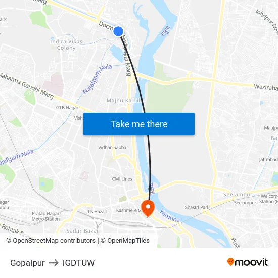 Gopalpur to IGDTUW map