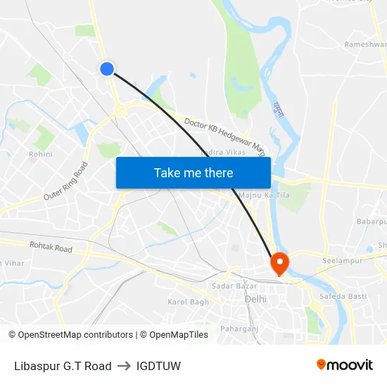 Libaspur G.T Road to IGDTUW map