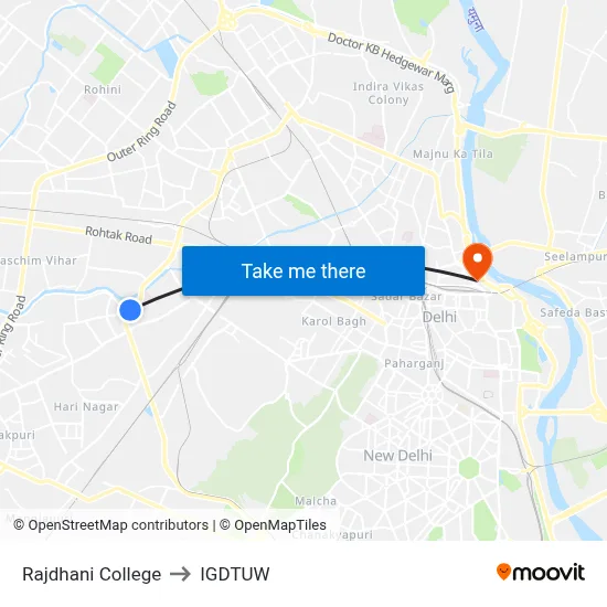 Rajdhani College to IGDTUW map