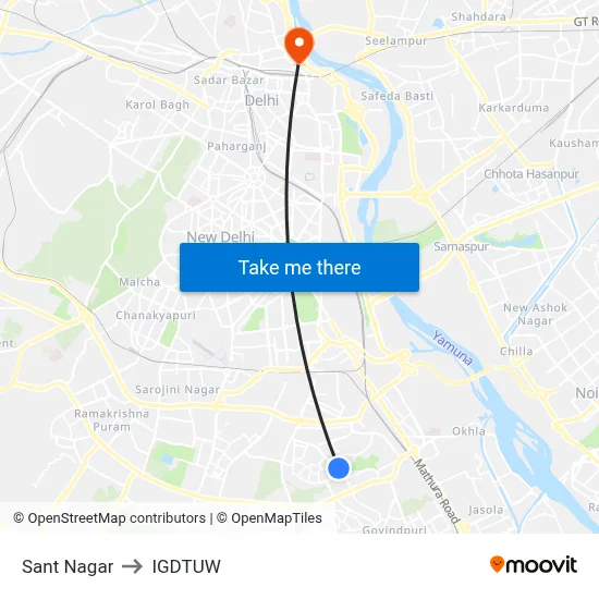 Sant Nagar to IGDTUW map