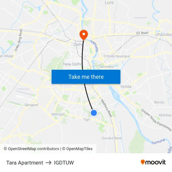 Tara Apartment to IGDTUW map