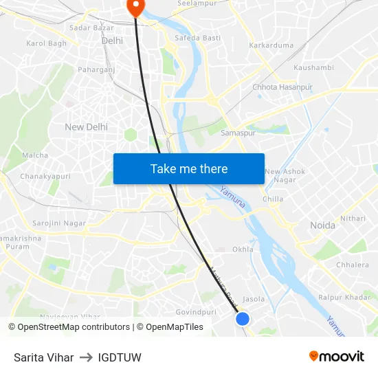 Sarita Vihar to IGDTUW map