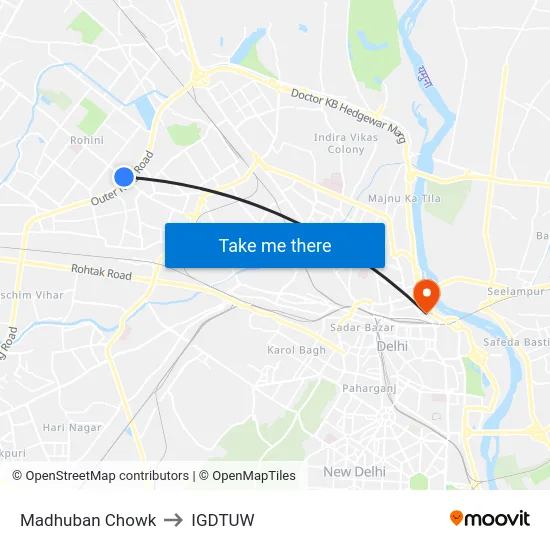 Madhuban Chowk to IGDTUW map