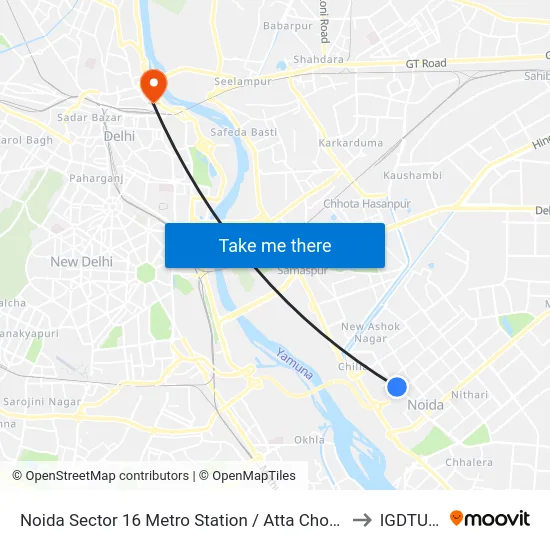 Noida Sector 16 Metro Station / Atta Chowk to IGDTUW map