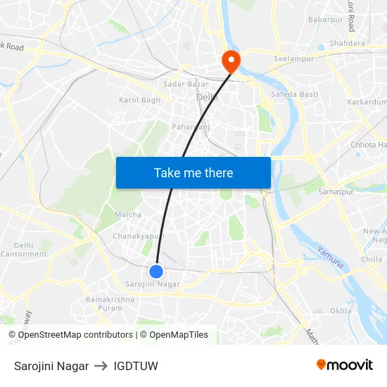 Sarojini Nagar to IGDTUW map