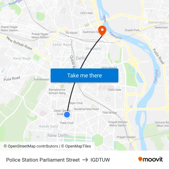 Police Station Parliament Street to IGDTUW map