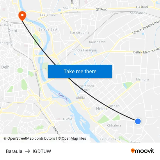 Baraula to IGDTUW map