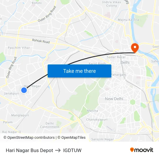 Hari Nagar Bus Depot to IGDTUW map