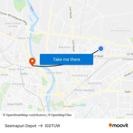 Seemapuri Depot to IGDTUW map