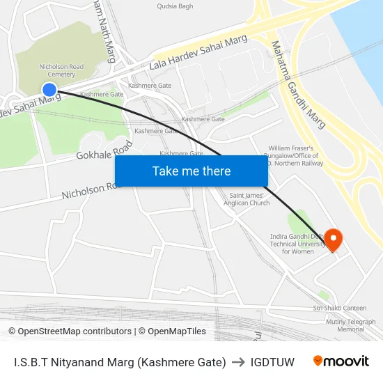 I.S.B.T Nityanand Marg (Kashmere Gate) to IGDTUW map