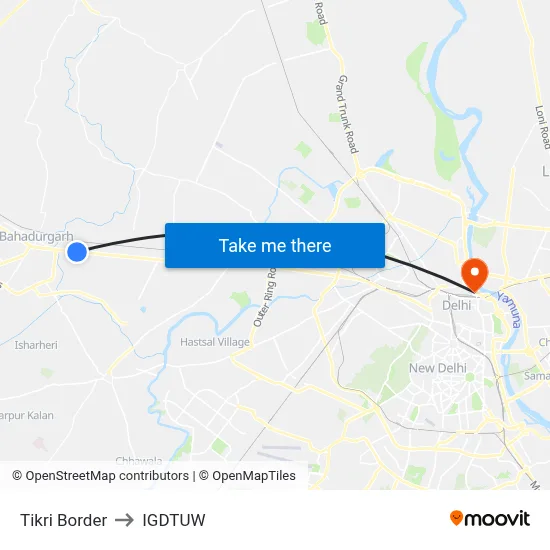 Tikri Border to IGDTUW map