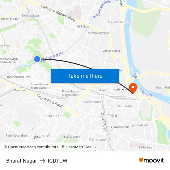 Bharat Nagar to IGDTUW map