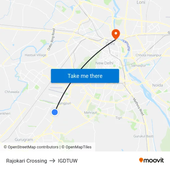 Rajokari Crossing to IGDTUW map