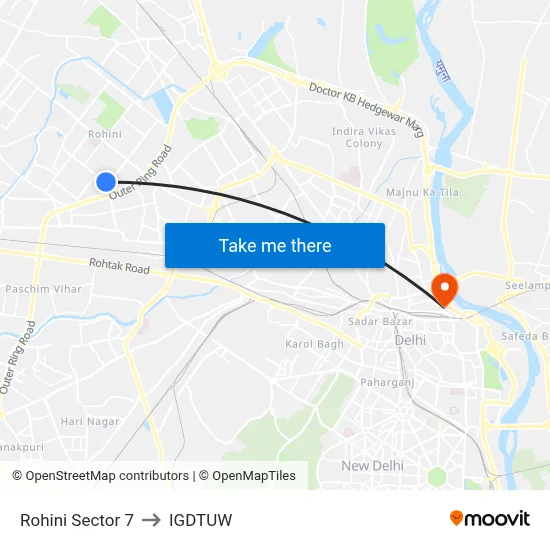 Rohini Sector 7 to IGDTUW map