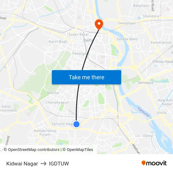 Kidwai Nagar to IGDTUW map