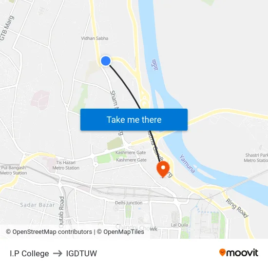 I.P College to IGDTUW map