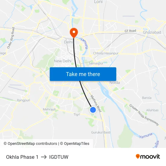 Okhla Phase 1 to IGDTUW map