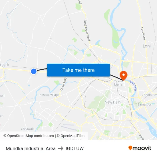 Mundka Industrial Area to IGDTUW map