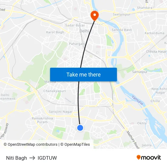 Niti Bagh to IGDTUW map