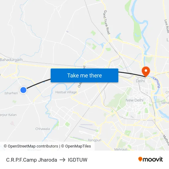 C.R.P.F.Camp Jharoda to IGDTUW map