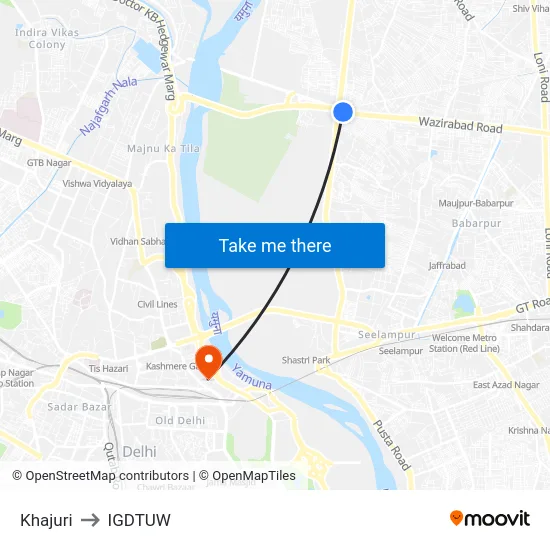 Khajuri to IGDTUW map