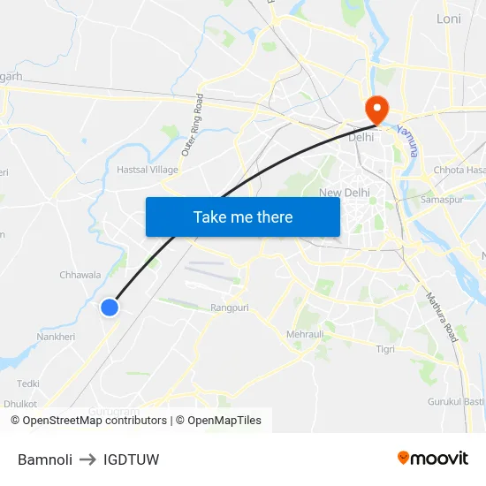 Bamnoli to IGDTUW map