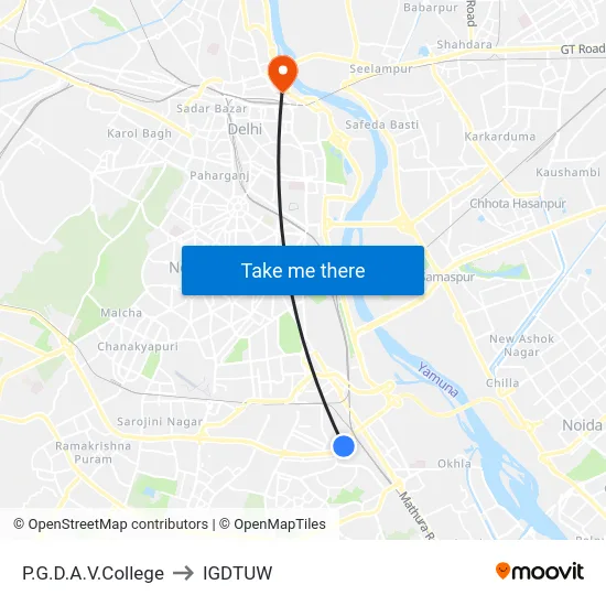 P.G.D.A.V.College to IGDTUW map