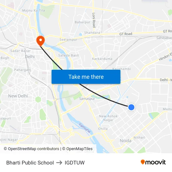 Bharti Public School to IGDTUW map