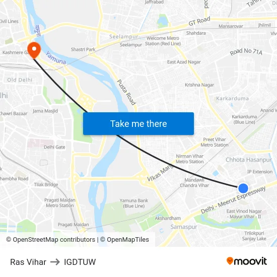 Ras Vihar to IGDTUW map
