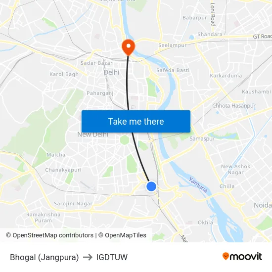 Bhogal (Jangpura) to IGDTUW map