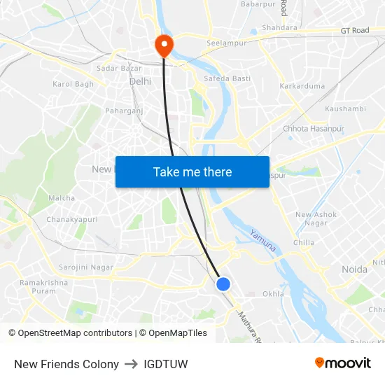New Friends Colony to IGDTUW map
