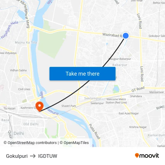 Gokulpuri to IGDTUW map