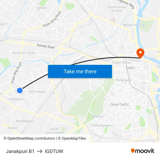 Janakpuri B1 to IGDTUW map