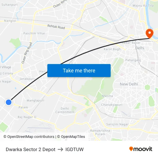 Dwarka Sector 2 Depot to IGDTUW map