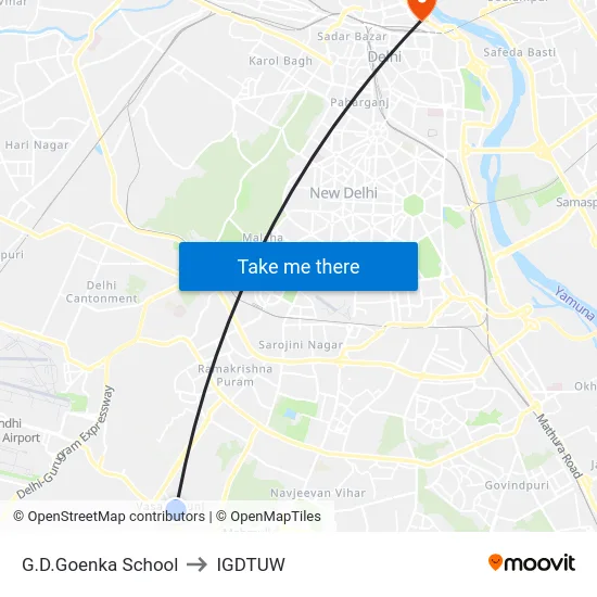 G.D.Goenka School to IGDTUW map