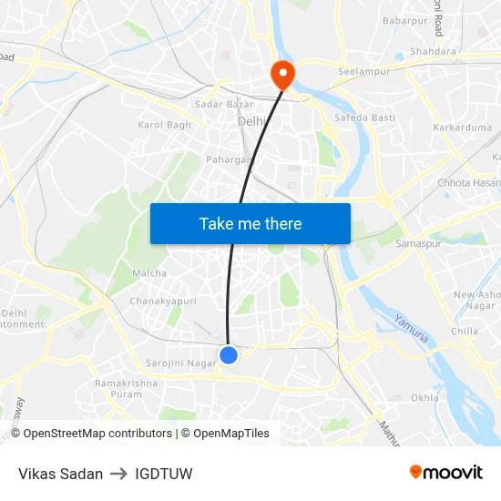 Vikas Sadan to IGDTUW map