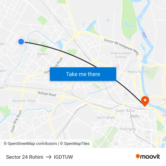 Sector 24 Rohini to IGDTUW map