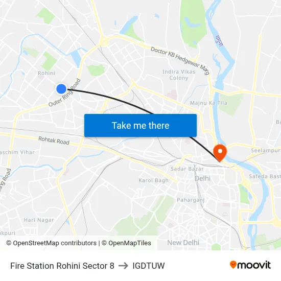 Rohini East Metro Station to IGDTUW map
