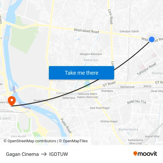 Gagan Cinema to IGDTUW map