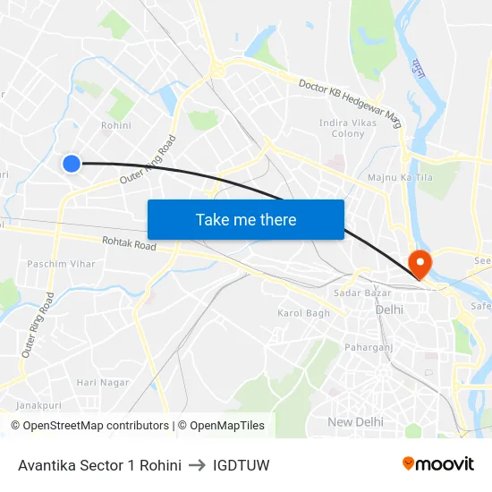 Avantika Sector 1 Rohini to IGDTUW map
