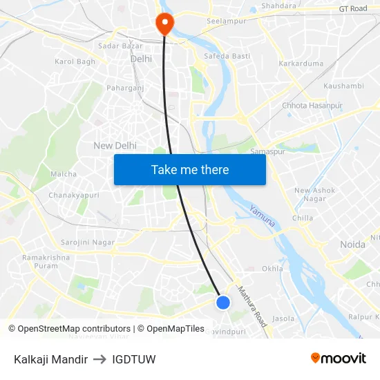 Kalkaji Mandir to IGDTUW map