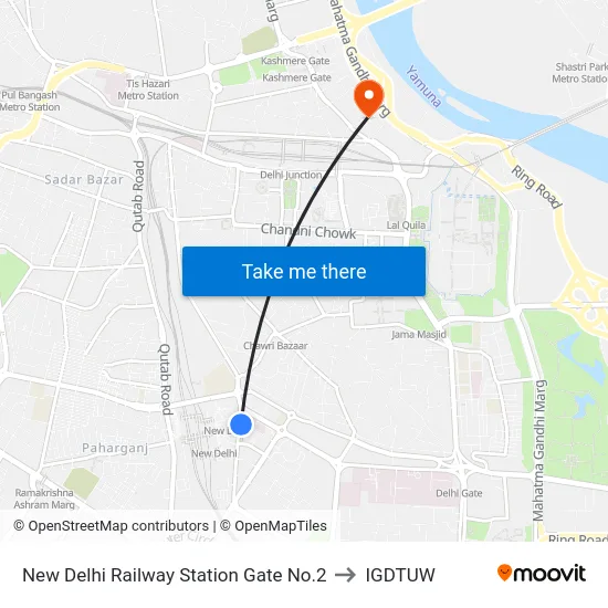 New Delhi Railway Station Gate No.2 to IGDTUW map