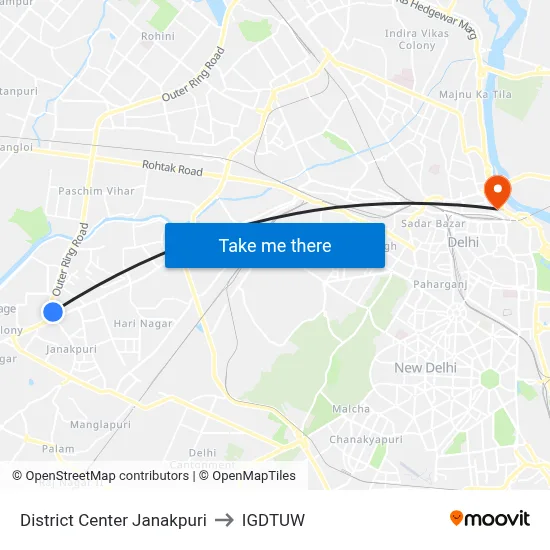 District Center Janakpuri to IGDTUW map