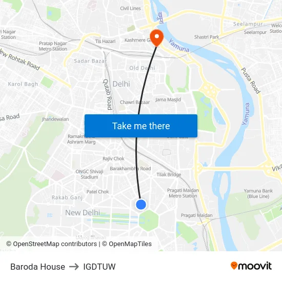 Baroda House to IGDTUW map