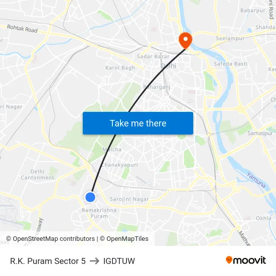 R.K. Puram Sector 5 to IGDTUW map