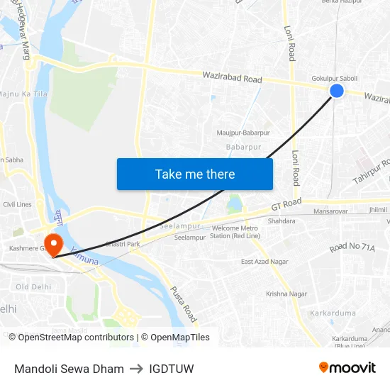 Mandoli Sewa Dham to IGDTUW map