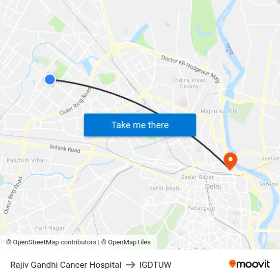 Rajiv Gandhi Cancer Hospital to IGDTUW map