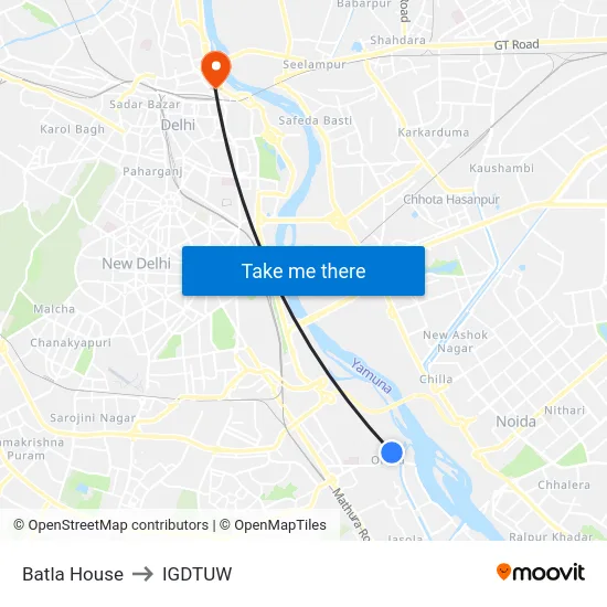Batla House to IGDTUW map